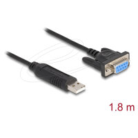 Delock USB 2.0 zu Seriell RS-232 Adapter Sub-D 9 Buchse mit Schrauben kompaktem Steckergehäuse 1,8 m FTDI
