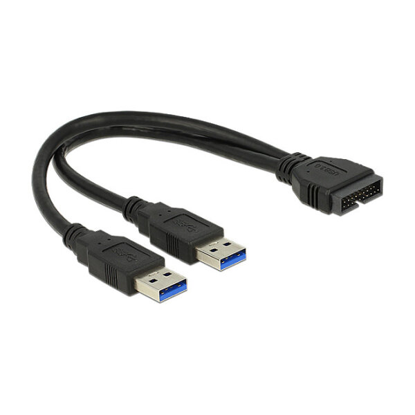 Delock Kabel USB 3.0 Pfostenstecker > 2 x USB 3.0 Typ-A Stecker 25 cm