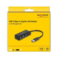 Delock USB Typ-A Netzwerk Adapter Gigabit LAN 2 x RJ45