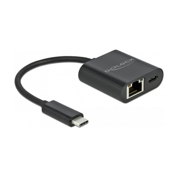Delock USB Type-C™ Adapter zu Gigabit LAN 10/100/1000 Mbps mit Power Delivery Anschluss schwarz