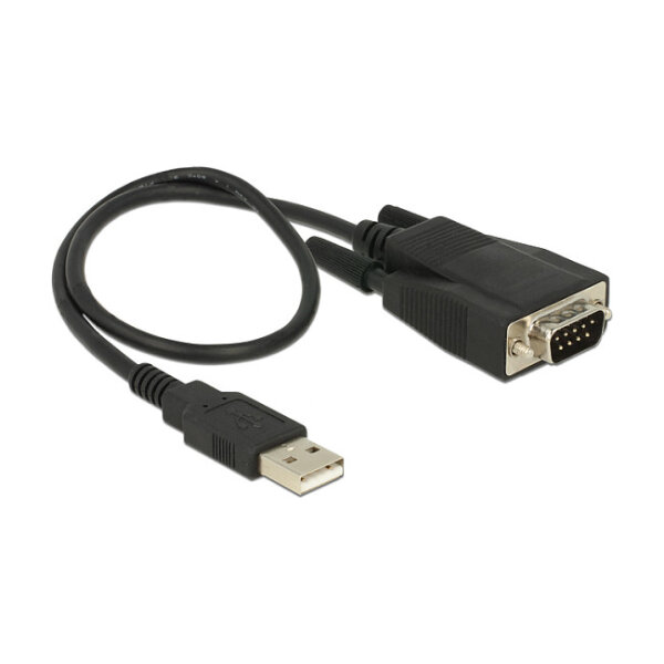 Delock Adapter USB 2.0 Typ-A Stecker > 1 x Seriell RS-232 DB9 Stecker mit Schrauben und Muttern ESD Überspannungsschutz
