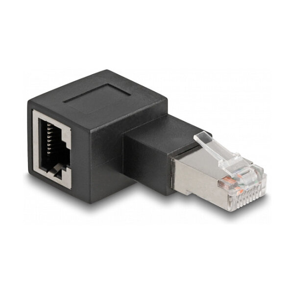 Delock RJ45 Stecker zu RJ45 Buchse Adapter Cat.6A 90° nach links gewinkelt