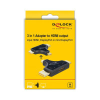 Delock 3 in 1 Monitoradapter mit HDMI / DisplayPort / mini DisplayPort Eingang auf HDMI Ausgang mit 4K 60 Hz