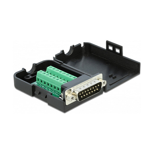 Delock D-Sub15 Stecker zu Terminalblock mit Gehäuse