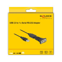 Delock Adapter USB 2.0 Typ-A zu 1 x Seriell RS-232 D-Sub 9 Pin Stecker mit Muttern