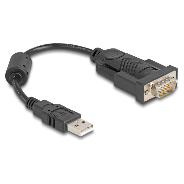 Delock Adapter USB 2.0 Typ-A zu 1 x Seriell RS-232 D-Sub 9 Pin Stecker mit Ferritkern 0,25 m