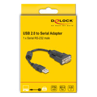 Delock Adapter USB 2.0 Typ-A zu 1 x Seriell RS-232 D-Sub 9 Pin Stecker mit Ferritkern 0,25 m