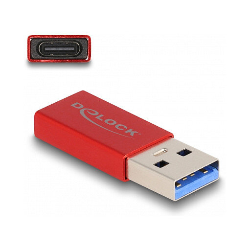 Delock USB 10 Gbps Adapter USB Typ-A Stecker zu USB Type-C™ Buchse aktiv rot