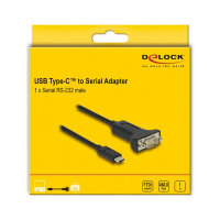 Delock Adapter USB Type-C™ zu 1 x Seriell RS-232 D-Sub 9 Pin Stecker mit Muttern 1 m