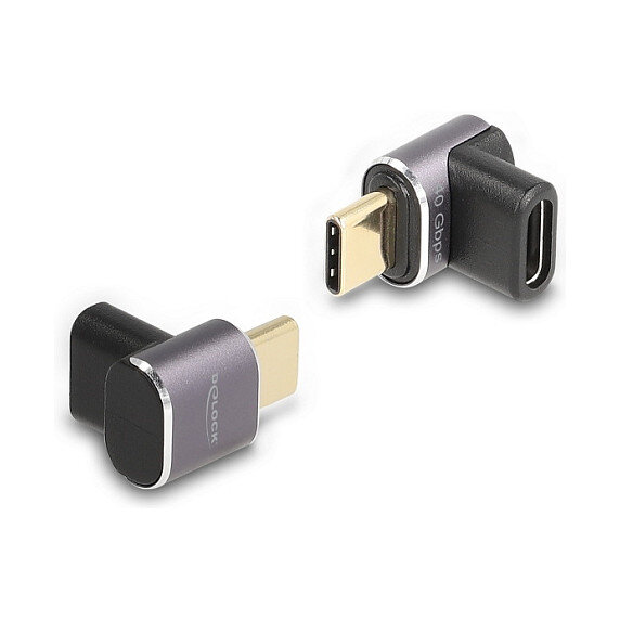 Delock USB Adapter 40 Gbps USB Type-C™ PD 3.0 100 W Stecker zu Buchse gewinkelt 8K 60 Hz Metall kompakt