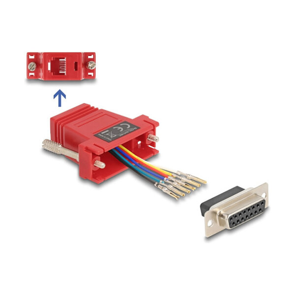 Delock D-Sub 15 Pin Buchse zu RJ12 Buchse Montagesatz rot