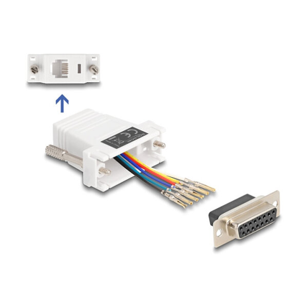 Delock D-Sub 15 Pin Buchse zu RJ12 Buchse Montagesatz weiß