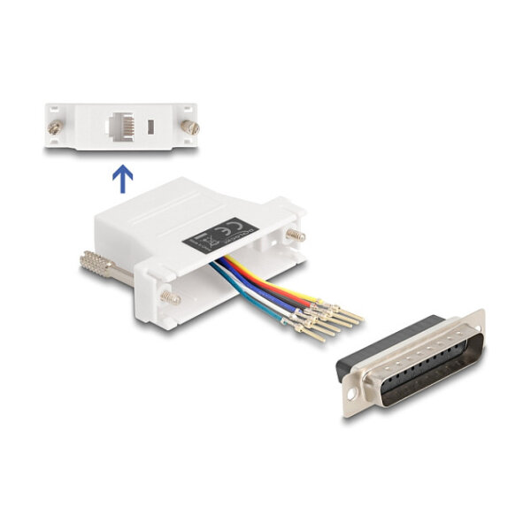 Delock D-Sub 25 Pin Stecker zu RJ12 Buchse Montagesatz weiß