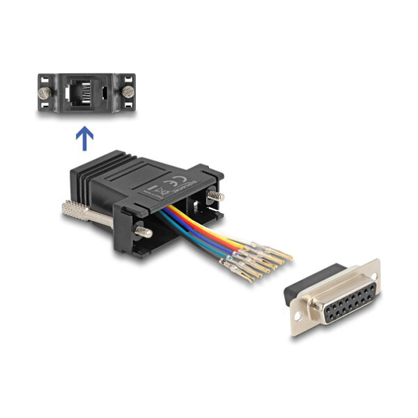 Delock D-Sub 15 Pin Buchse zu RJ12 Buchse Montagesatz schwarz
