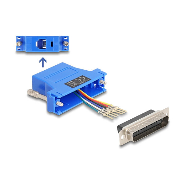 Delock D-Sub 25 Pin Stecker zu RJ12 Buchse Montagesatz blau