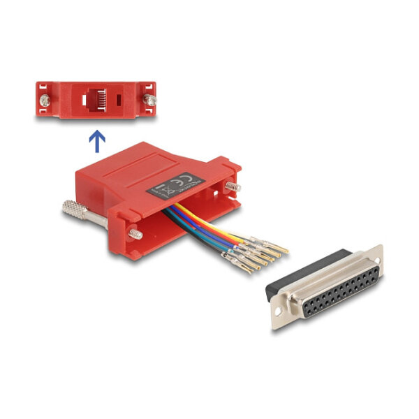 Delock D-Sub 25 Pin Buchse zu RJ12 Buchse Montagesatz rot