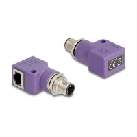 Delock M12 Adapter A-kodiert 8 Pin Stecker zu RJ45 Buchse Cat.5e mit Befestigungsloch gerade orange