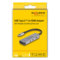 Delock USB Type-C™ Adapter zu HDMI 4K 60 Hz und Headset und Mikrofonschluss + USB Type-C™ PD 95 W
