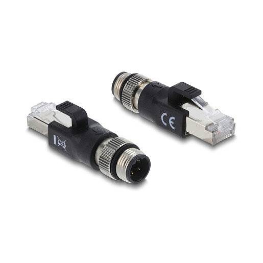 Delock M12 Adapter D-kodiert 4 Pin Stecker zu RJ45 Stecker schwarz