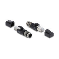 Delock M12 Adapter D-kodiert 4 Pin Stecker zu RJ45 Stecker schwarz