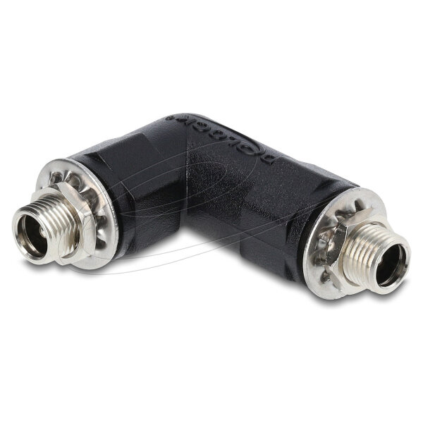 Delock Hohlstecker Adapter DC 5,5 x 2,1 mm Buchse auf Buchse mit Gewinde gewinkelt 90°