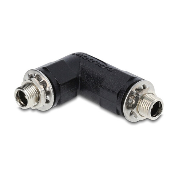 Delock Hohlstecker Adapter DC 5,5 x 2,5 mm Buchse auf Buchse mit Gewinde gewinkelt 90°