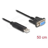 Delock USB 2.0 zu Seriell RS-232 Adapter Sub-D 9 Buchse mit Schrauben kompaktem Steckergehäuse 50 cm FTDI