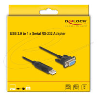 Delock USB 2.0 zu Seriell RS-232 Adapter Sub-D 9 Buchse mit Schrauben kompaktem Steckergehäuse 50 cm FTDI