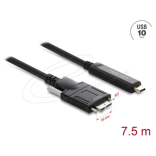 Delock Aktives Optisches Kabel USB 10 Gbps USB Type-C Stecker zu Typ Micro-B Stecker mit Schrauben 7,5 m
