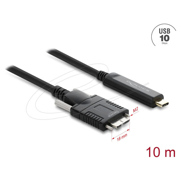 Delock Aktives Optisches Kabel USB 10 Gbps USB Type-C Stecker zu Typ Micro-B Stecker mit Schrauben 10 m