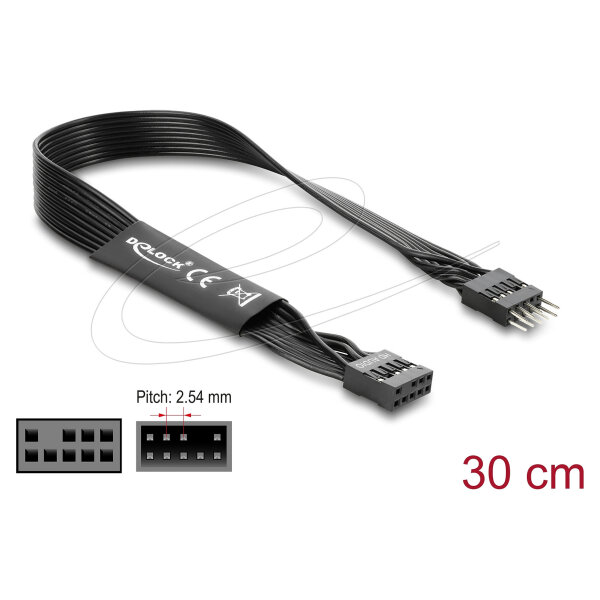 Delock HD Audio Flachbandkabel Mainboard Verlängerungskabel 9 Pin Pfostenstecker zu Pfostenbuchse 30 cm schwarz