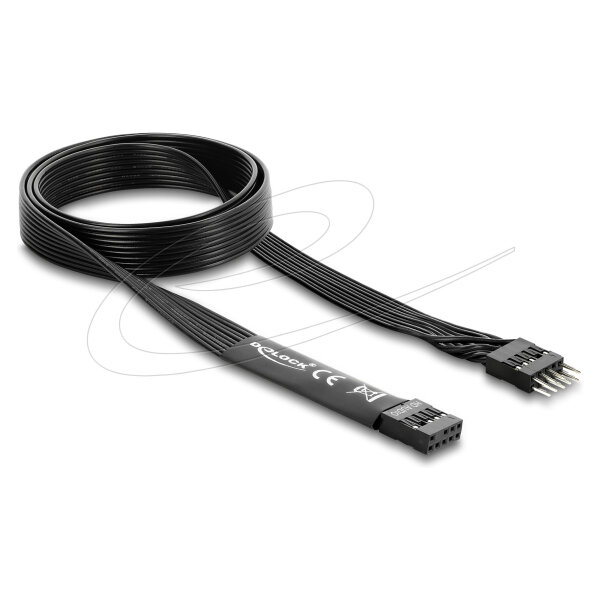 Delock HD Audio Flachbandkabel Mainboard Verlängerungskabel 9 Pin Pfostenstecker zu Pfostenbuchse 70 cm schwarz