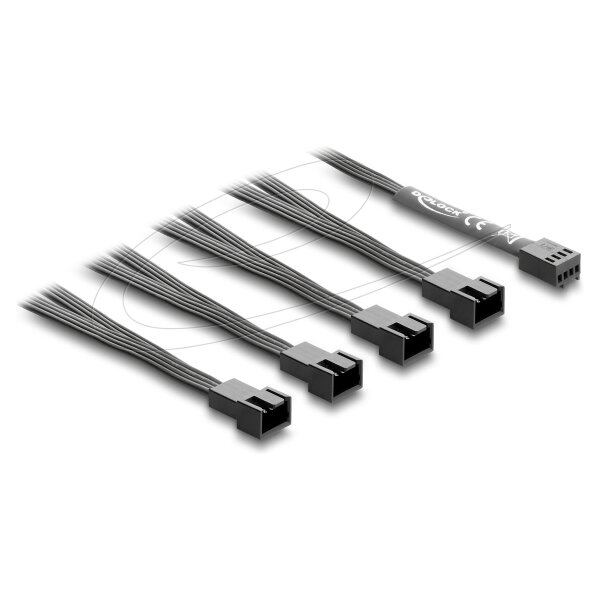 Delock Lüfterkabel Splitter 1 x 4 Pin PWM Buchse zu 4 x 4 Pin PWM Stecker schwarz ? 40 cm Länge mit 20 cm Abzweigen