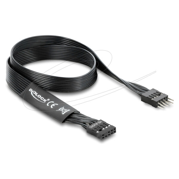 Delock HD Audio Flachbandkabel Mainboard Verlängerungskabel 9 Pin Pfostenstecker zu Pfostenbuchse 50 cm schwarz