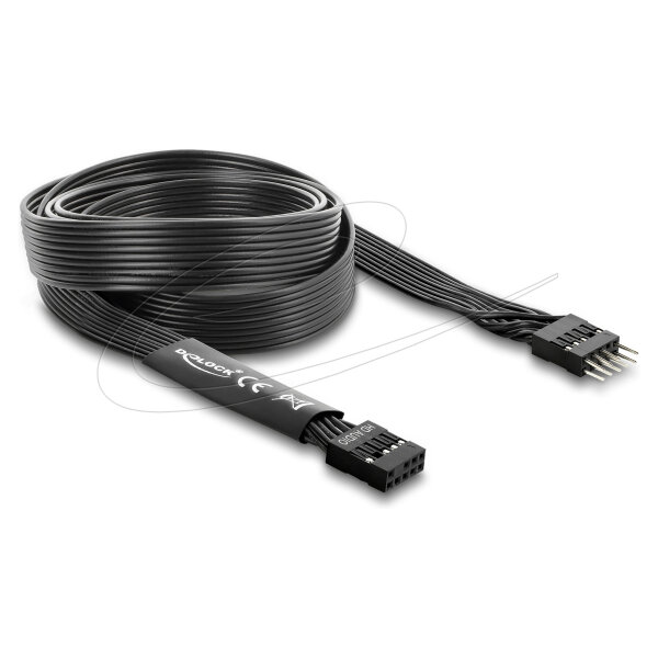 Delock HD Audio Flachbandkabel Mainboard Verlängerungskabel 9 Pin Pfostenstecker zu Pfostenbuchse 1 m schwarz