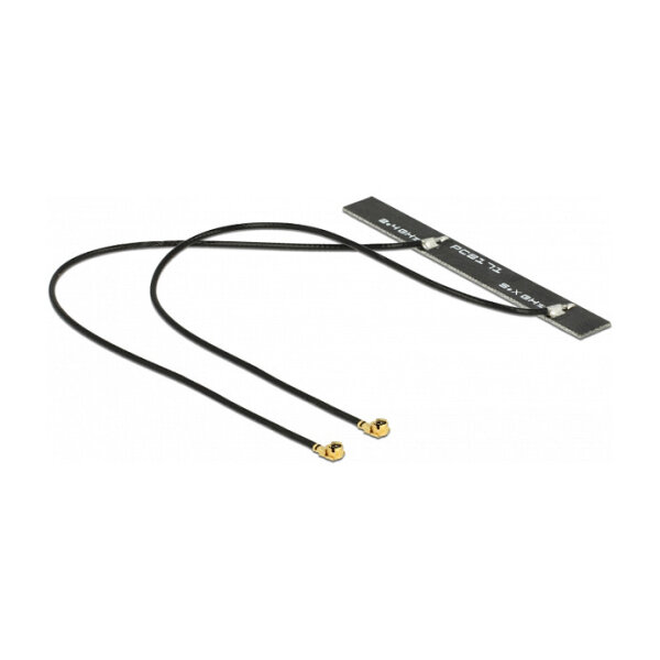 DELOCK WLAN 802.11 ac/a/h/b/g/n Doppelantenne 2 x MHF Stecker 5 dBi 250mm PCB intern Klebemontage