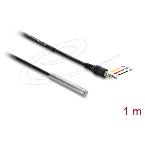 Delock Temperaturfühler-Kabel mit 3,5 mm 3 Pin Klinkenstecker DS18B20 1 m