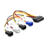 Delock Stromversorgungskabel SATA 15 Pin Stecker zu 4 x 2 Pin Lüfter (12 V / 7 V / 5 V) 20 cm