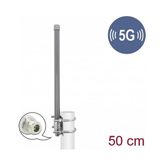 Delock 5G 3,3 - 3,8 GHz Antenne N Buchse 8 dBi 50 cm omnidirektional starr outdoor grau