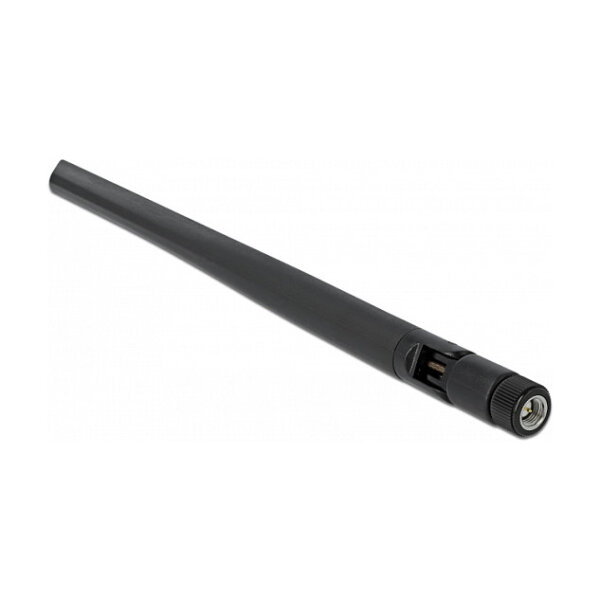 Delock WLAN 802.11 ac/ax/a/b/g/n Antenne RP-SMA Stecker 5 dBi 20 cm omnidirektional mit Kippgelenk flexibel und gummierter Oberfläche schwarz
