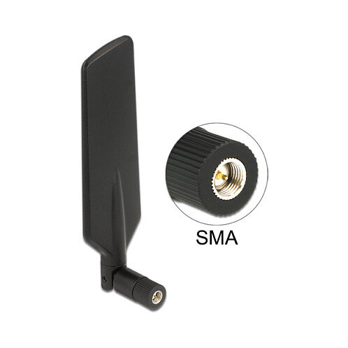 Delock LTE Antenne Dualband WLAN ac/a/b/g/n SMA Stecker 1 - 4 dBi omnidirektional drehbar mit Kippgelenk schwarz