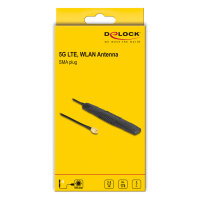 Delock 5G LTE, WLAN Antenne SMA Stecker 2,5 dBi omnidirektional starr schwarz Klebemontage