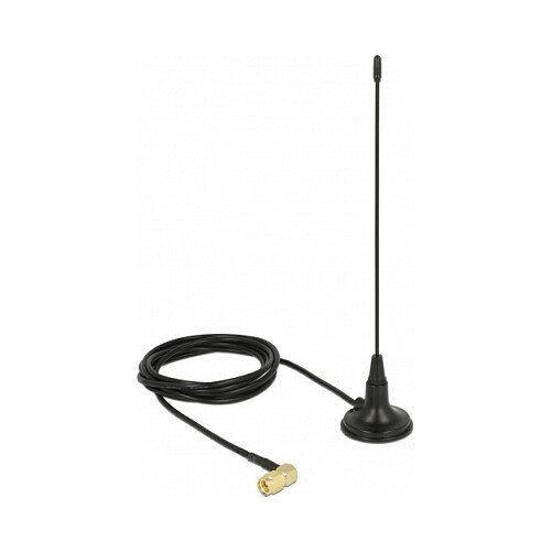 Delock 480 MHz Antenne SMA Stecker 90° 2,5 dBi starr omnidirektional mit magnetischem Standfuß und Anschlusskabel RG-174 1,5 m outdoor schwarz