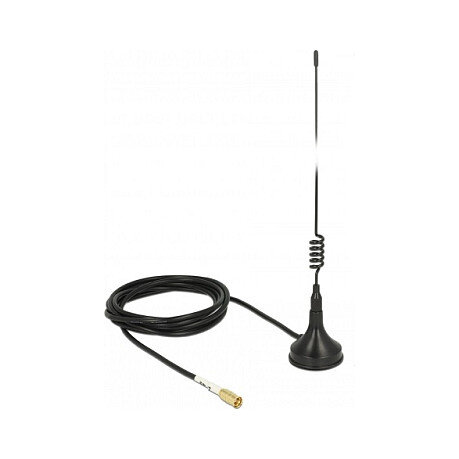Delock WLAN 802.11 b/g/n Antenne SMB Stecker 2 dBi starr omnidirektional mit magnetischem Standfuß und Anschlusskabel RG-174 1,5 m outdoor schwarz