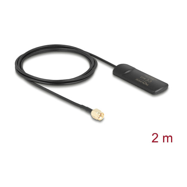 Delock GSM UMTS LTE WLAN 2,4 GHz Antenne SMA Stecker 2 dBi omnidirektional starr schwarz Klebemontage