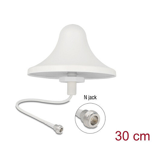 Delock 4G WiFi 2,4 GHz Antenne N Buchse 3 dBi 30 cm RG-58 omnidirektional Deckenmontage weiß