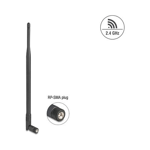Delock WiFi 2,4 GHz Antenne RP-SMA Stecker 7 dBi omnidirektional mit Kippgelenk schwarz