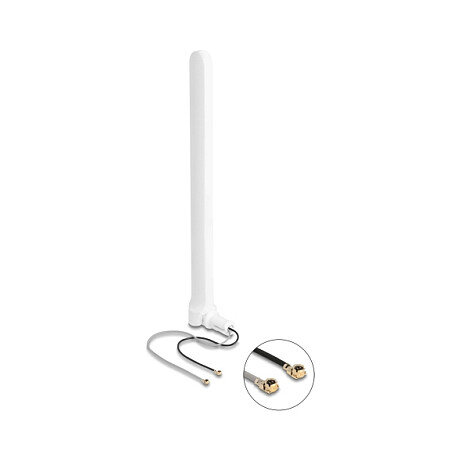 Delock WiFi 6 Doppelantenne 2 x I-PEX Inc., MHF® I Stecker 2 - 5 dBi 17 cm omnidirektional mit Kippgelenk weiß