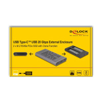 Externes USB 20 Gbps Gehäuse für 2 x M.2 NVMe PCIe SSD mit USB Type-C™ Buchse und Klon Funktion