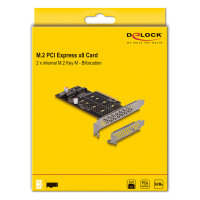 PCI Express x8 Karte zu 2 x intern NVMe M.2 Key M - Bifurcation - Low Profile Formfaktor